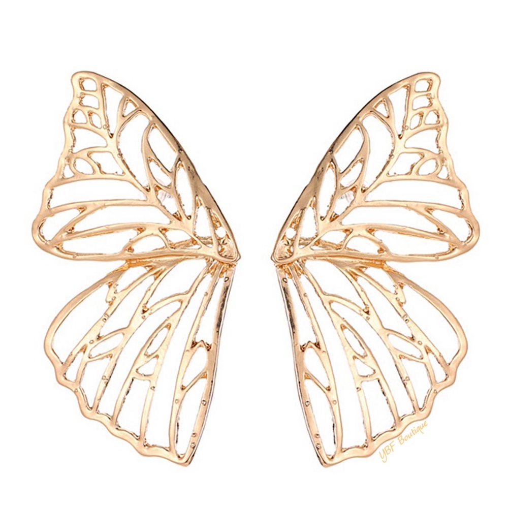 New Big Gold Butterfly Statement Post Fashion Earrings - Picture 2 of 6